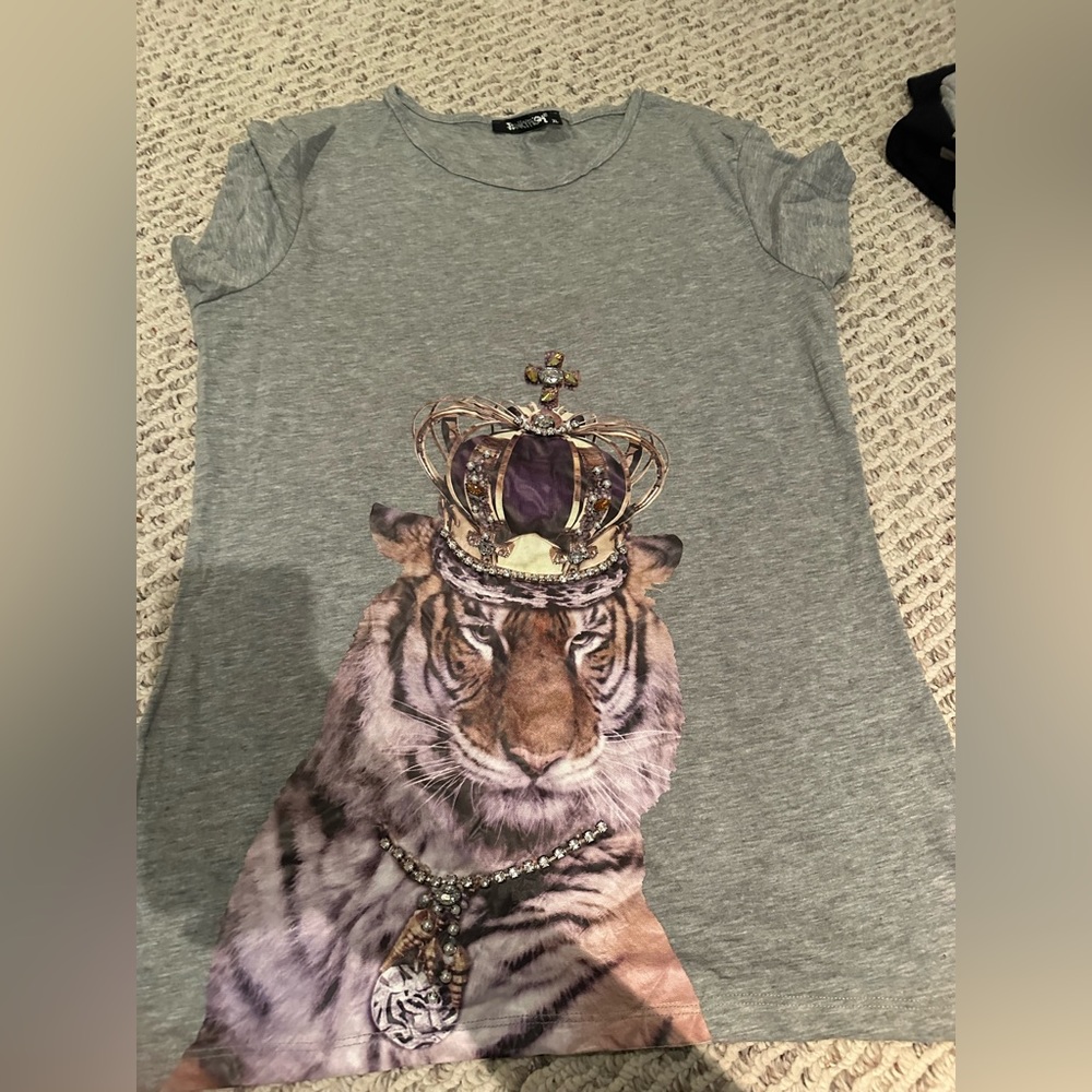 Punkyfish tiger lion king bedazzles rhinestone t shirt